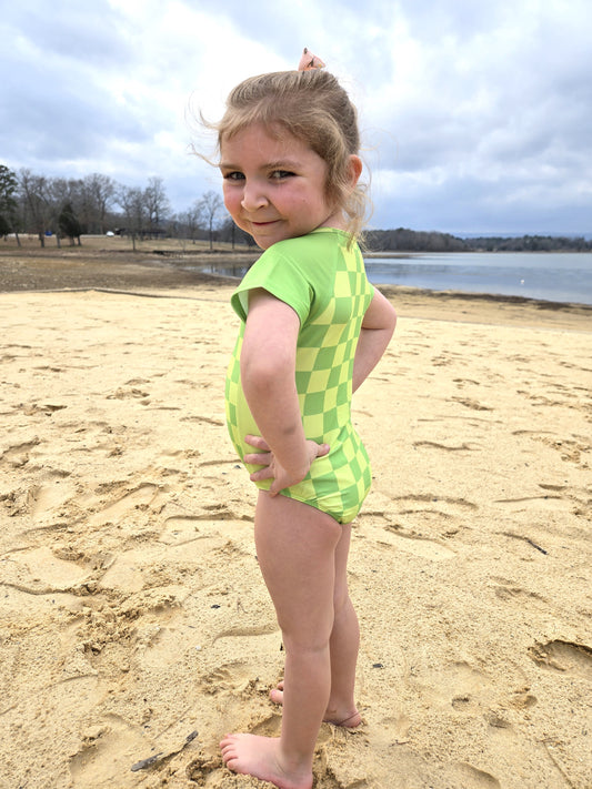 Girls Short Sleeve Safe Swim Zippered Full Piece