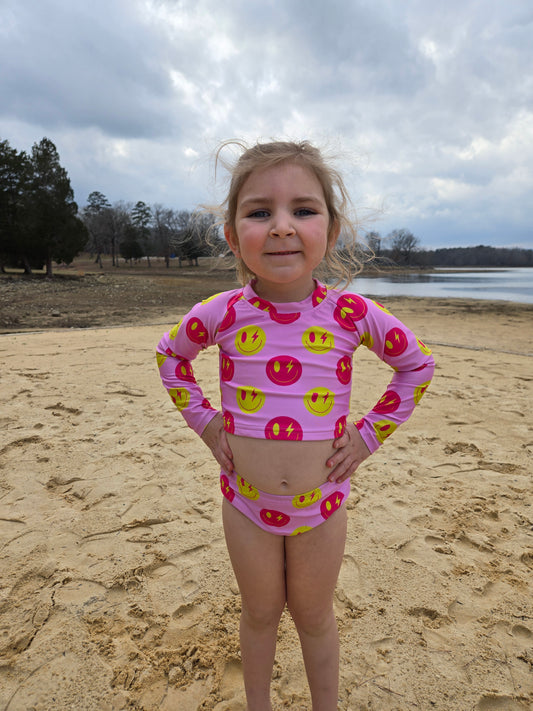 Girls Long Sleeve Crop Top Safe Swim Set
