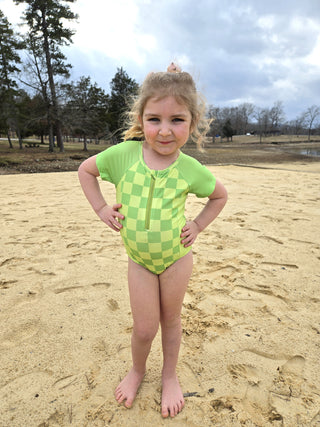 Girls Short Sleeve Safe Swim Zippered Full Piece