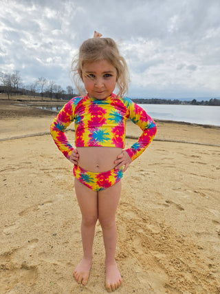 Girls Long Sleeve Crop Top Safe Swim Set