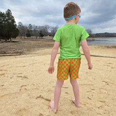 Orange checker short sleeve rash guard swim set - back view
